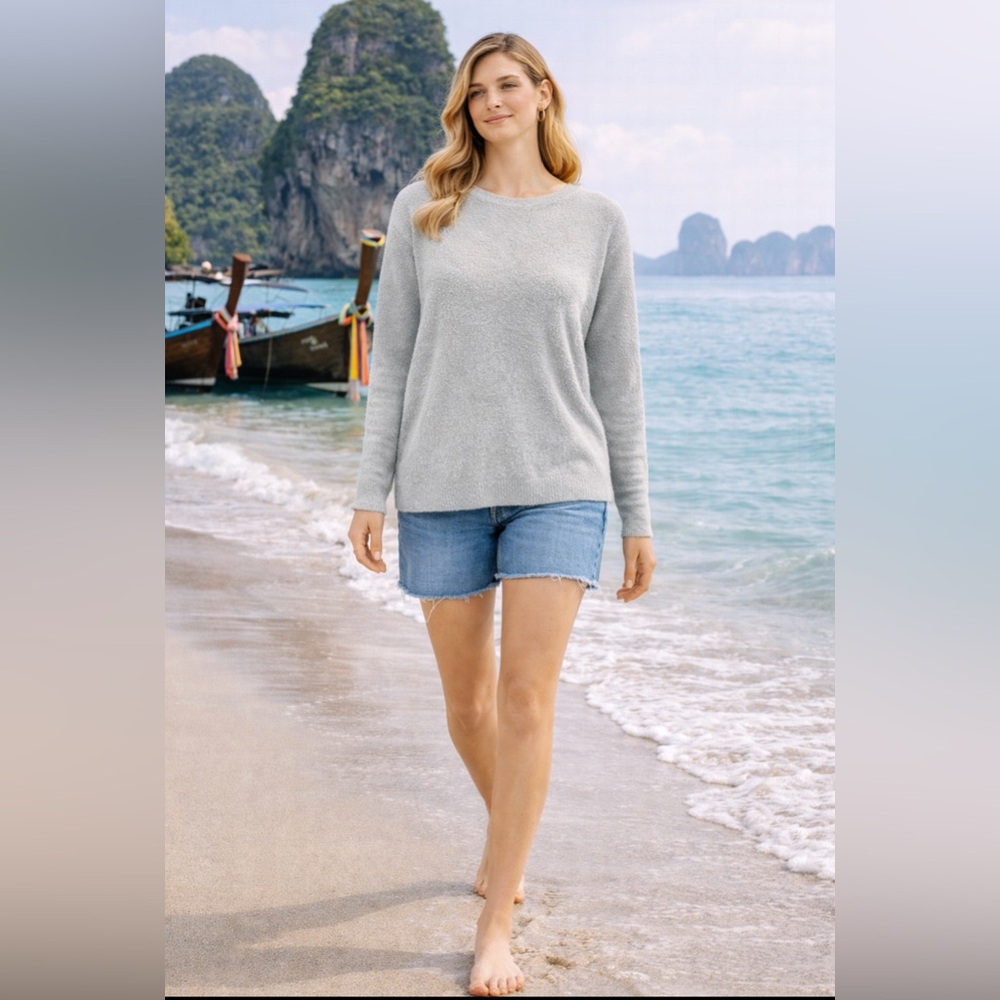 Barefoot Dreams XS CozyChic Lite Crew Neck Ocean Gray Top NEW $118